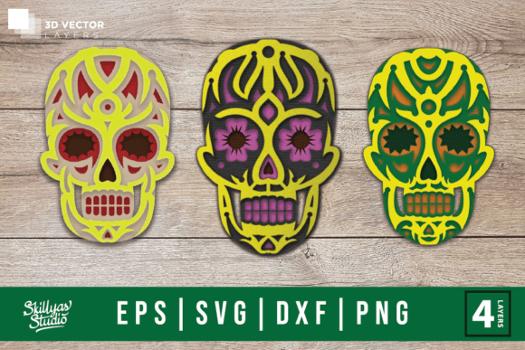 3D Sugar Skull Layered SVG Bundle
