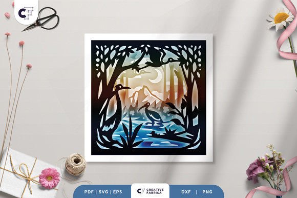 Birds at Spring Pond 3D Shadow Box
