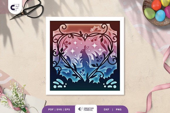 Bunny in Heart Shape 3D Shadow Box